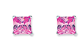 5mm Pink Square 925 Sterling Silver Stud Earrings (Pack of 5)