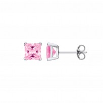 6mm Pink Square 925 Sterling Silver Stud Earrings (Pack of 5)