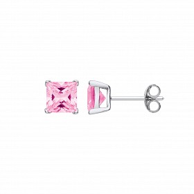 6mm Pink Square 925 Sterling Silver Stud Earrings (Pack of 5)