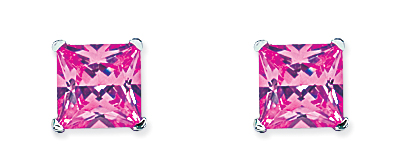 7mm Pink Square 925 Sterling Silver Stud Earrings (Pack of 5)