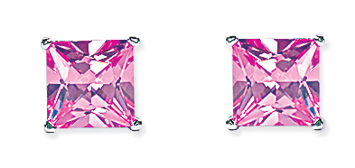 8mm Pink Square 925 Sterling Silver Stud Earrings