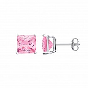 9mm Pink Square 925 Sterling Silver Stud Earrings