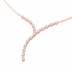Rose Gold Plated Swarovski Zirconia Y Shaped Drop Necklace