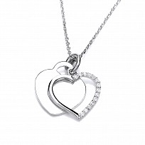 925 Sterling Silver Swarovski Zirconia Double Heart Pendant & Chain