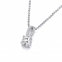 925 Sterling Silver Swarovski Zirconia Round Stone Pendant & Chain