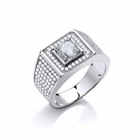 925 Sterling Silver Swarovski® Zirconia Pave Set Gents Ring