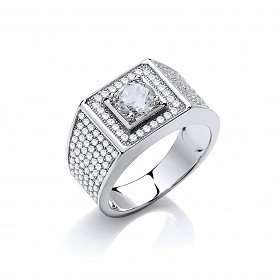 925 Sterling Silver Swarovski® Zirconia Pave Set Gents Ring