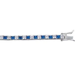 925 Sterling Silver CZ Sapphire & White Channel Set Tennis Bracelet