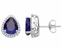 925 Sterling Silver Cubic Zirconia Creative Sapphire Pear Drop Studs