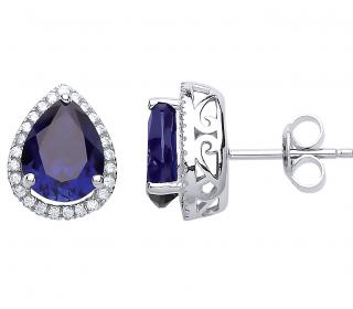 925 Sterling Silver Cubic Zirconia Creative Sapphire Pear Drop Studs
