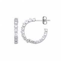 925 Sterling Silver CZ Half Hoop Earrings